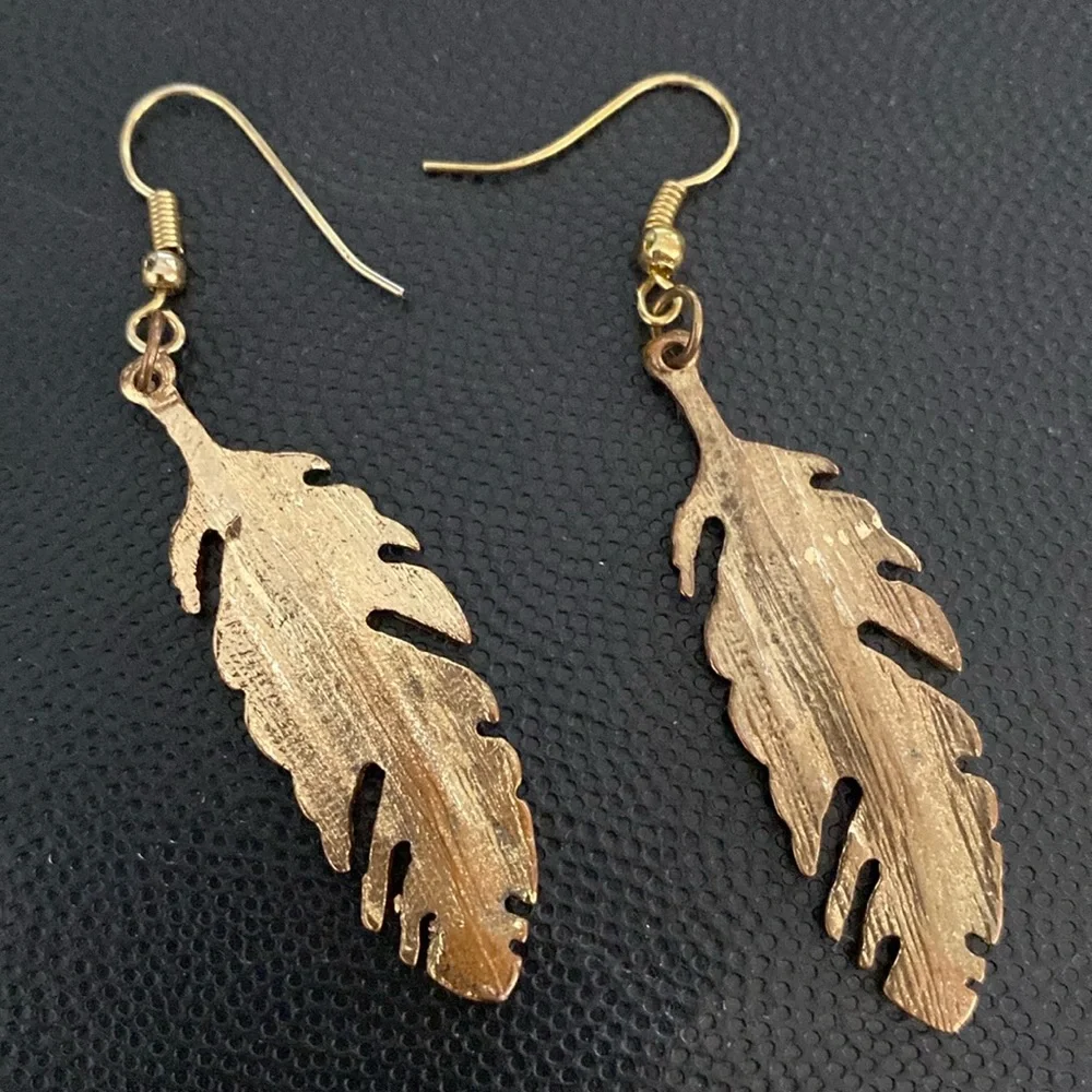 #2 - Vintage 80’s gold Tone floating leaf with Rhinestone pierced earrings